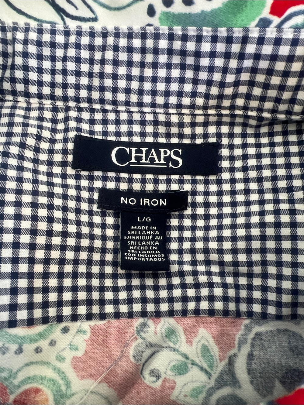CHAPS - NO iRON - Paisley Navy and White Gingham Button-Down Shirt - Picture 3 of 6
